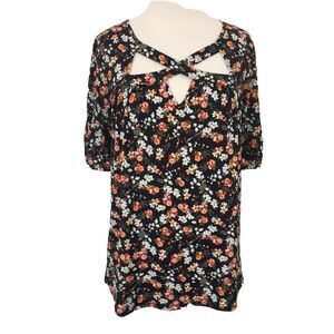 Corvia Shirt Top Strappy Womens size Large Stretch Floral Flowy Short Sleeve